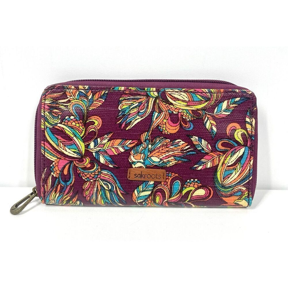 The Sakroots Artist Circle Coated Canvas Mulberry Treehouse Zip Around Wallet